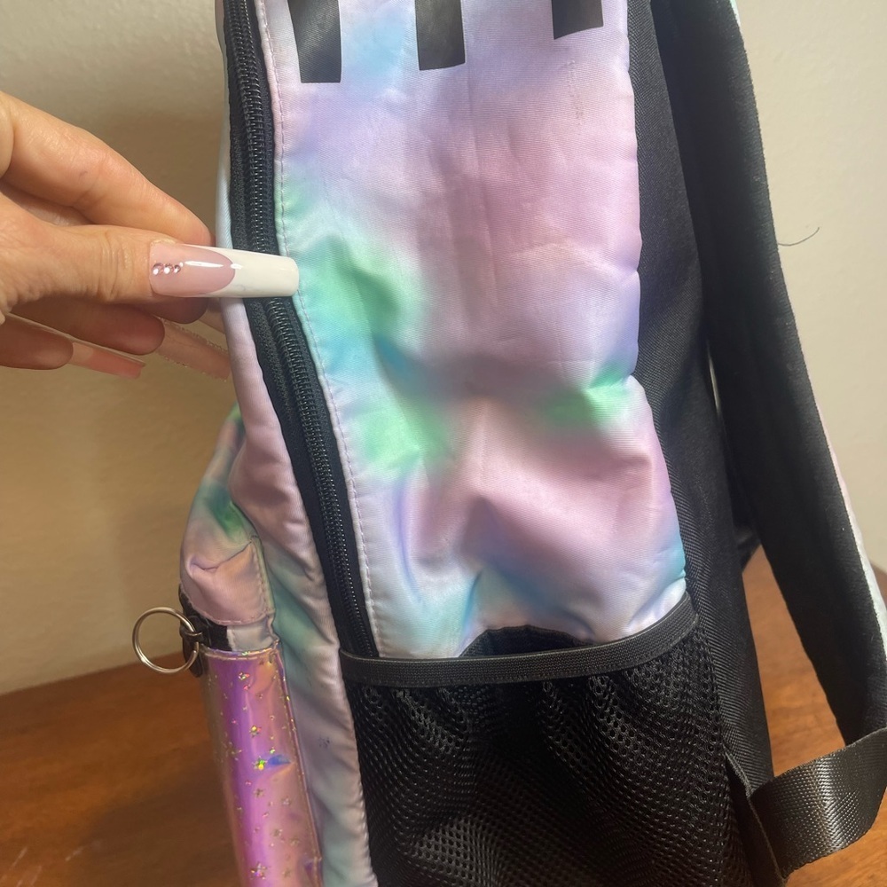 Justice Tie Dye Iridescent Holographic G Backpack Bookbag School Bag - Picture 10 of 14